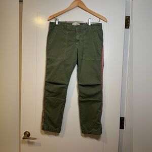Nili Lotan Olive Green Cargo Pants with Red Contrast Side Stripe